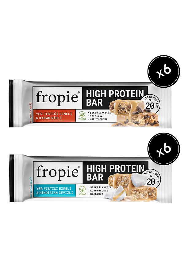 FROPİE-Fropie Vegan High Protein Bar Set of 12 - Peanut Butter & Cocoa Nibs & Coconut 1