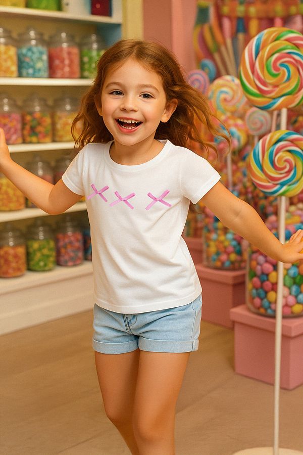 TRENDYOLKIDS-Kurzärmliges Mädchen-T-Shirt mit Baumwollband in Ecru TKDSS25TS00105 1