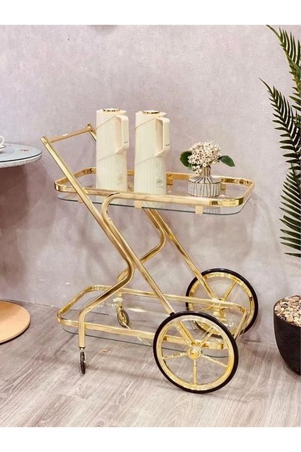 private house-Taiwanese gold steel glass tea cart 1