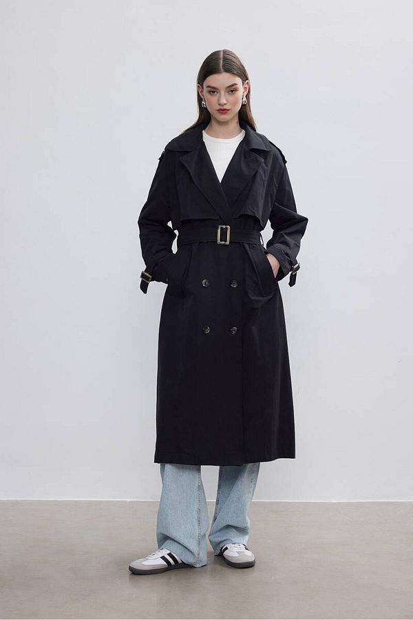 BE BLUE-BLACK DOUBLE WIND-UP TRENCH COAT 1