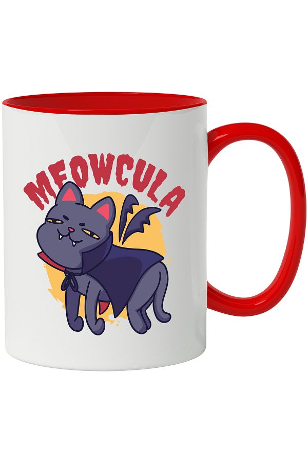 StoryGift Romania-Meowcula Message Mug, Vampire, Cat, Fangs, Wings, Bat, Multicolor 330 ml,, With Red Handle 1
