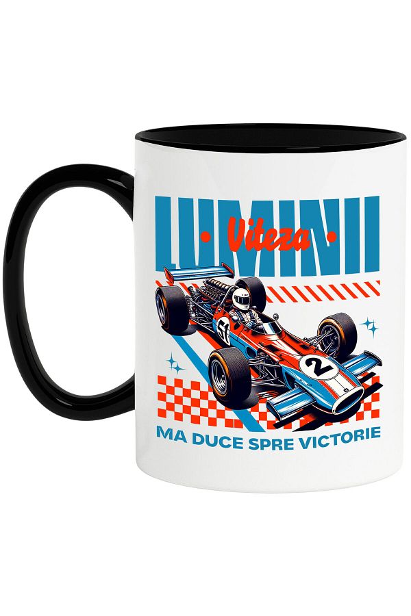 StoryGift Romania-Mug with Racing Car with Formula 1 Driver, Colorful Text The Speed ​​of Light Takes Me, With Black Handle 1