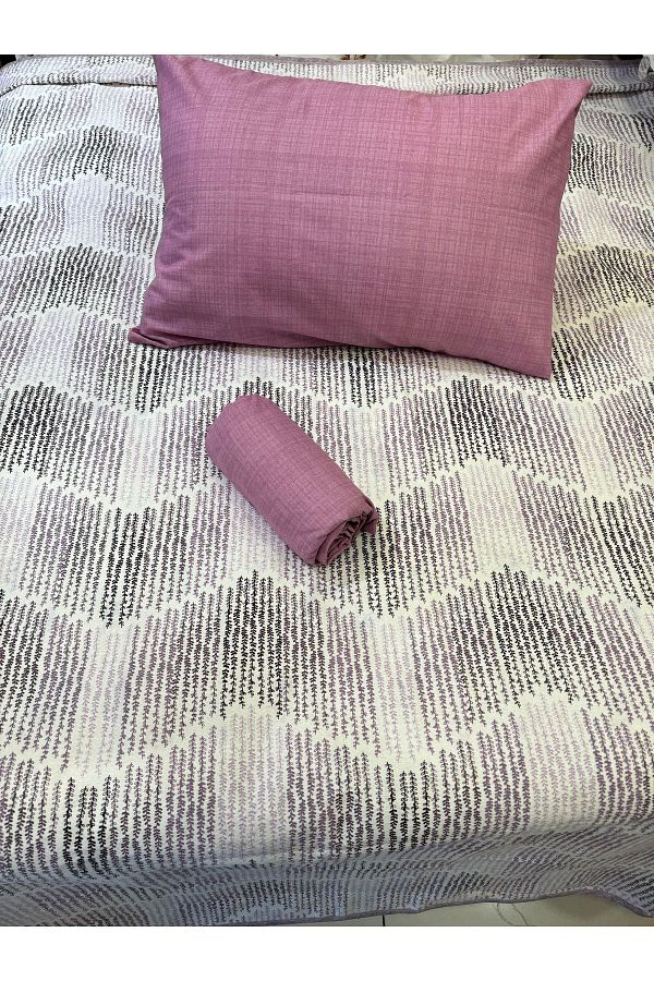 ŞENER HOME-Lilac Delta Patterned Double Pique Set - Elastic Sheet 1