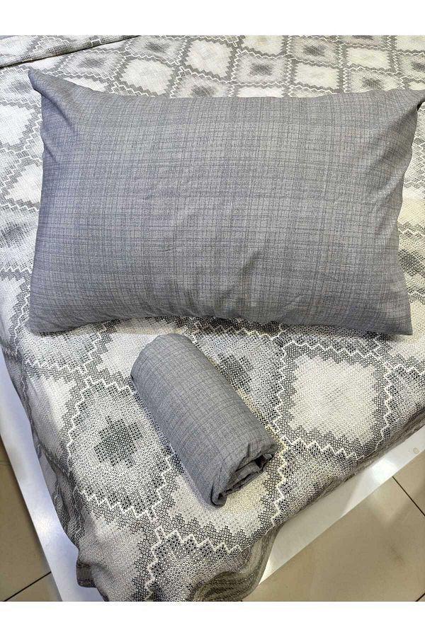 ŞENER HOME-Canvas Patterned Bed Sheet Elastic Single Pique Set - Gray 1