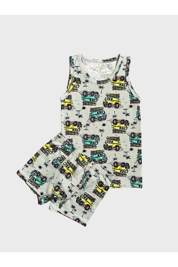 elmas kids-Boy's Cotton Gray Car Patterned Undershirt Boxer Set 1