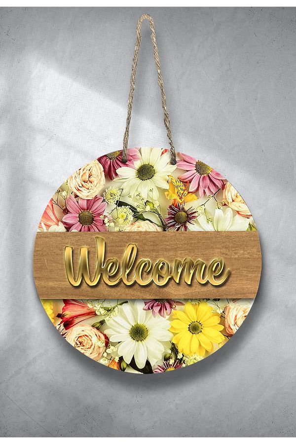 MeyArt Ajans-Rustic - Retro - Gold Plexiglass Door Front Ornament with Wood and Mirror - Welcome 1