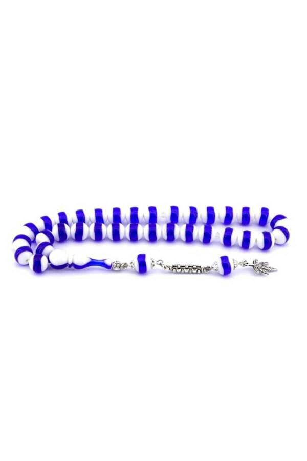 Midyat Gümüş Dünyası-Blue White Globe Cut Powder Amber Prayer Beads 1