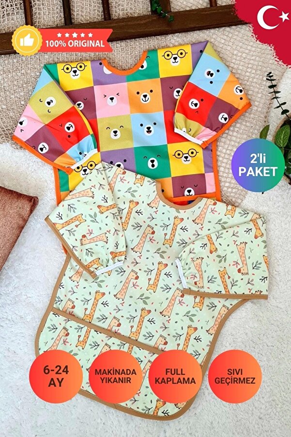 Babydonat COLOUR ve FOREST Desenli 2'li Paket Sıvı Geçirmez Unisex Aktivite ve Mama Önlüğü 6-24 Ay