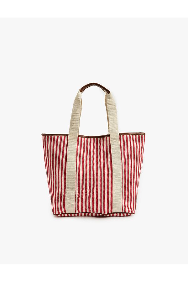 Koton-Color Block Tote Bag with Striped Handle 1