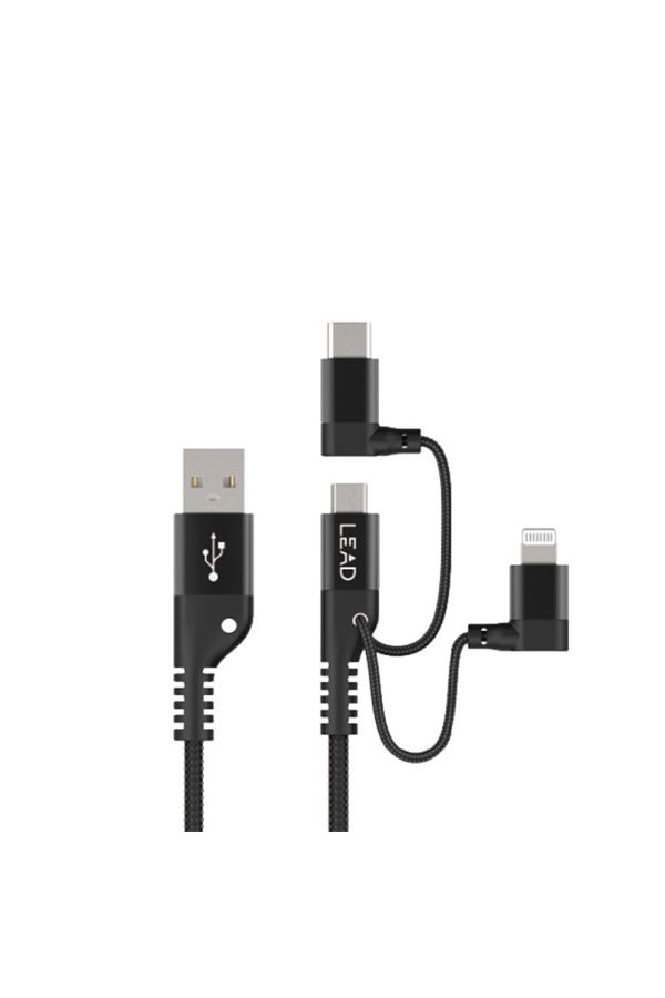 Lead Honor-LED 3 in 1 Lightning Cable 1.2m (Micro - Type C - Lightning) - Black - 6287019410707 1