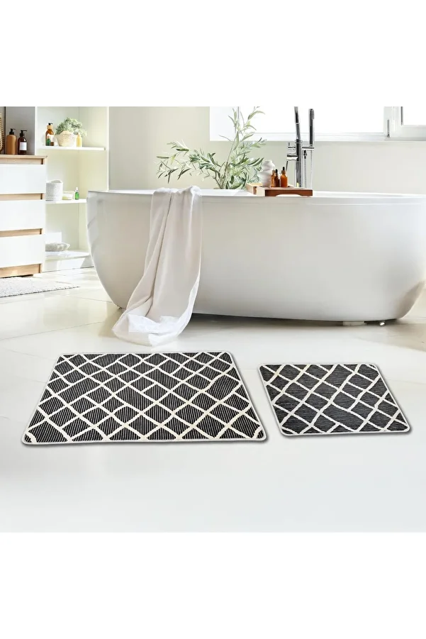 miqna-2-tlg. Rutschfeste Badteppich Set, Waschbar (60X100 & 50X60 CM) 1