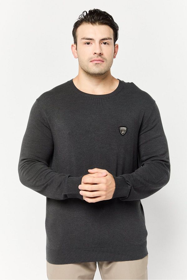 Lamborghini-Men Crew Neck Brand Logo Sweater, Grey 1