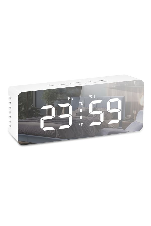 Choice-White Digital Mirror Clock LED Alarm Clock Electronic Desktop Clock With Temperature Display Adjusta 1