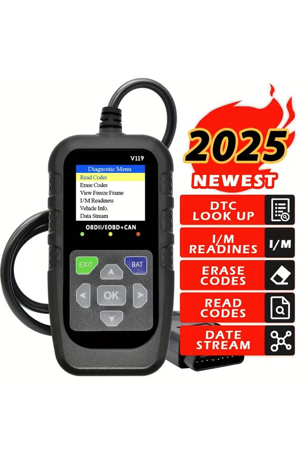 Choice-V119 V119 OBD2 Scanner: Car Diagnostic Tool with Voltage Test & USB Power, Reads/Clears Codes for EO 1