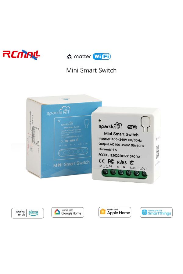 Choice-4PCS RCmall Matter 16A WiFi mini Smart Switch Pass-through Disconnect Dual Control Outletorks Remote 1