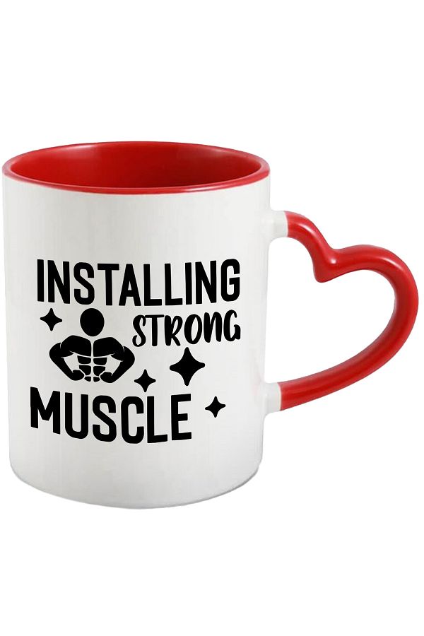 StoryGift Romania-Mug with the text "Installing strong muscle" - install strong muscle with Handle, With Heart Handle 1