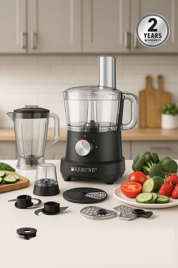 rebune-15 Function Food Processor, Blender, Grinder, Chopper, Whisker And Dough Maker, 2 Speeds 500w, 1.5 L 1