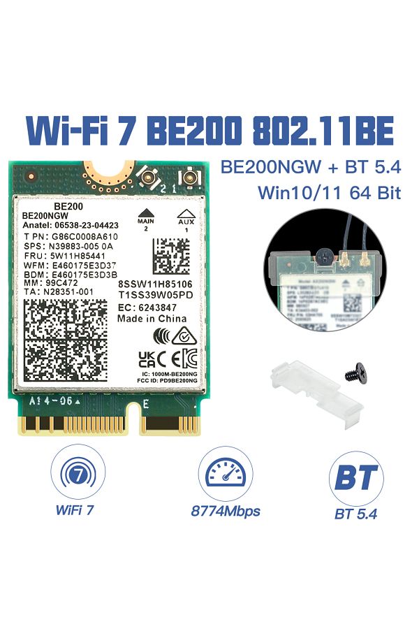 fenvi-Only Card Wifi 7 For Be200 Wireless Network Card Bluetooth 5.4 Wifi Be200ngw Ngff Adapter 802.11ax 2 1
