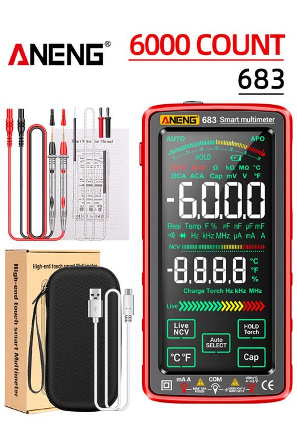 ANENG-683 Red 683 Smart Multimeter High-end Touch 6000 Counts Multimetro Test Rechargeable Multitest 1