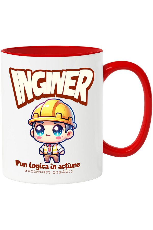 StoryGift Romania-Engineer Mug Put Logic in Action, 330ml, Ceramic with Red Handle, With Red Handle STG ,,STG 1