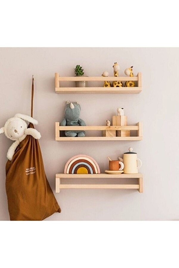 Genel Markalar Montessori Kitaplık Çocuk Bebek Odası Rafı Ahşap Kitaplık Askılık 50cm 3lü Ters Düz Raf