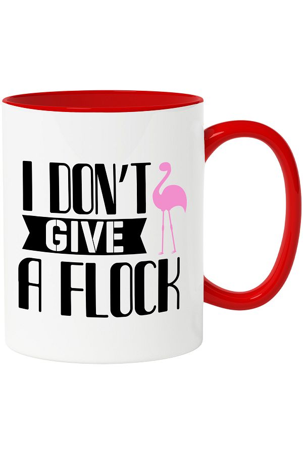 StoryGift Romania-Mug with a flamingo and the text "I don't give a flock" - I don't care with Red Handle, With ,STG. 1