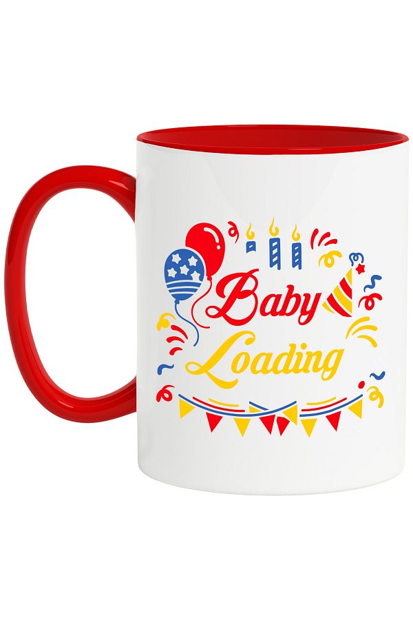 StoryGift Romania-Mug with the text in English "Baby loading" - the baby is loading with the Red Handle, With Handle, STG. 1