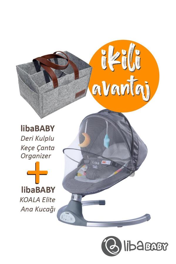 libaBABY KOALA Elite Elektrikli Bebek Ana Kucağı Bluetoothlu Otomatik Sallanan Müzikli Kumandalı + Keçe çanta
