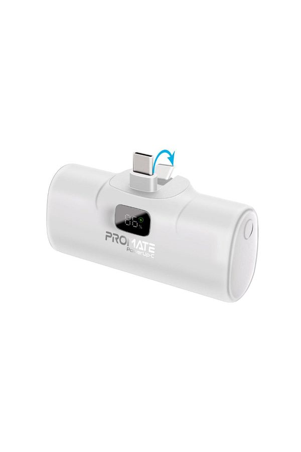 Promate-PowerUp-C Power Bank 5000mAh with Fast Charging and Built-in USB-C Connector - White 1