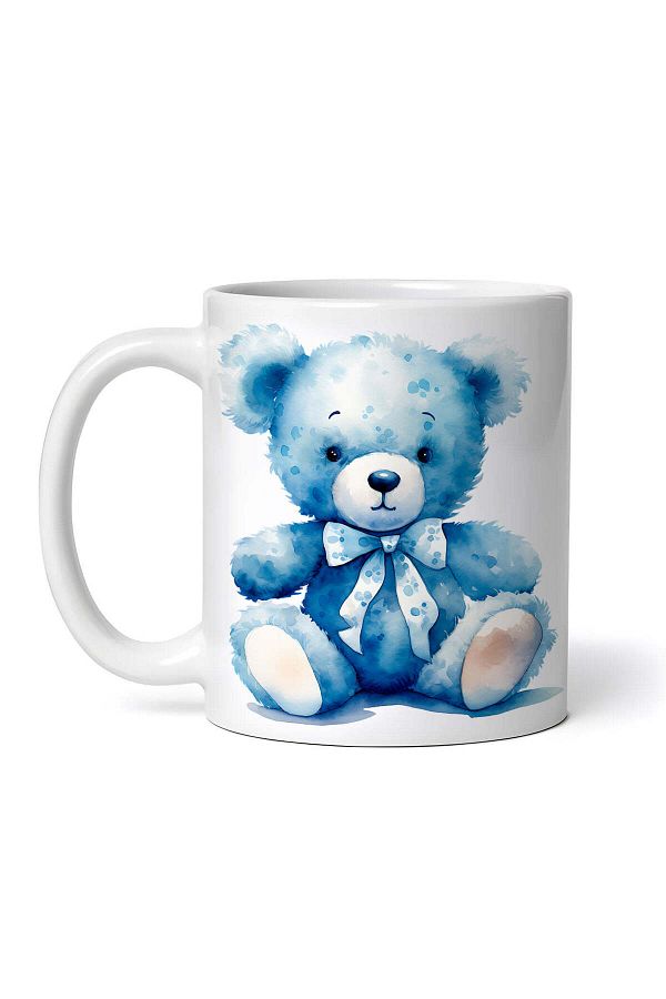 OEM-Cană albă personalizată, Ursuleț de pluș albastru cu papion alb, INOVATIX®. 330ml 1