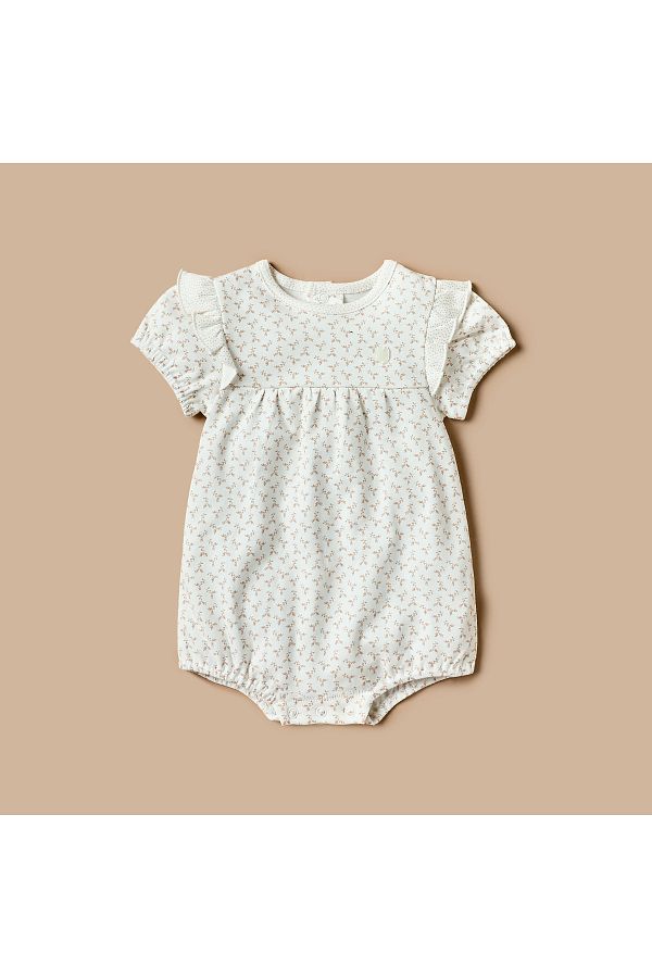 giggles-All-Over Floral Print Romper with Ruffle Detail and Snap Button Closure 1