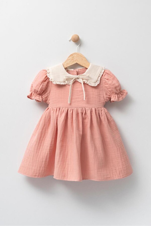mb kids Yakalı Müslin Kız Çocuk Bebek Elbise