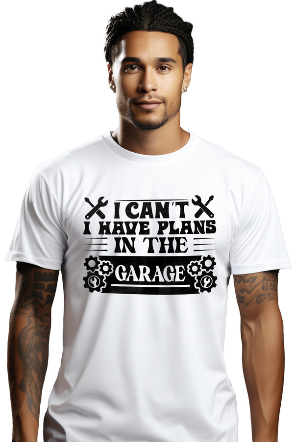 StoryGift Romania-Men's T-shirt for those who fix things with the message "I can't, I have plans in the garage" with STG 1