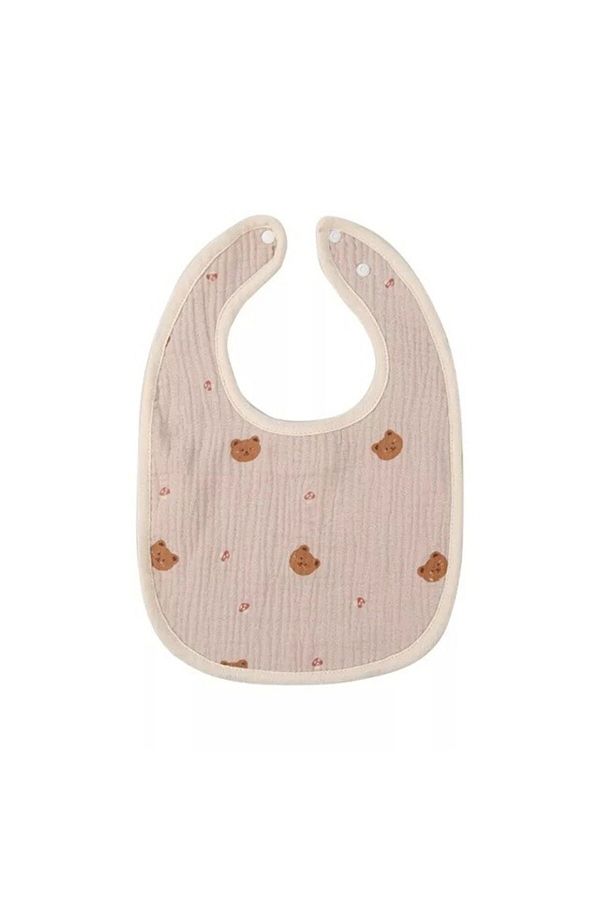Flippy-Bavetă Bebe U-shape, Bumbac, 0–12 Luni, Impermeabilă, Capse, Model Ursuleț, 21x30 Cm, Bej 1
