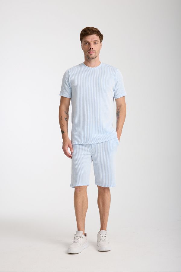 Tarz Cool-Ανδρικό Σετ Σορτς Μπλε Basic Regular Bottom Top 1