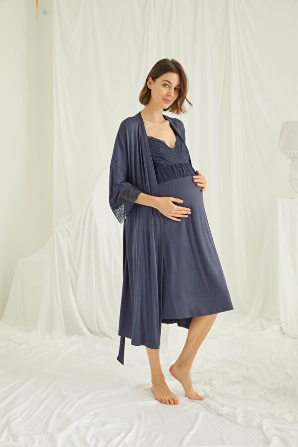 MONAMİSE Dantelli Hamile Lohusa Sabahlık Takımı