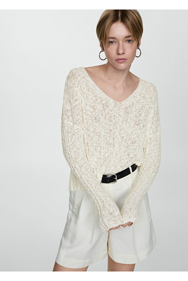 MANGO Off-White Damenpullover 77040343- Trendyol