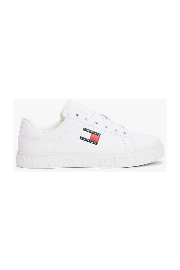Tommy Hilfiger-Wygodne damskie białe trampki - płaskie, niska kostka, logo En0En02703-Ybs 1