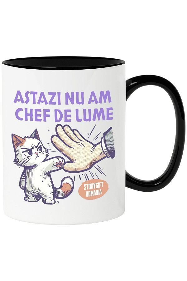 StoryGift Romania-Mug with Angry Cat, Hi Man, Text Today I'm Not In The Mood, Sky, With Black Handle 1