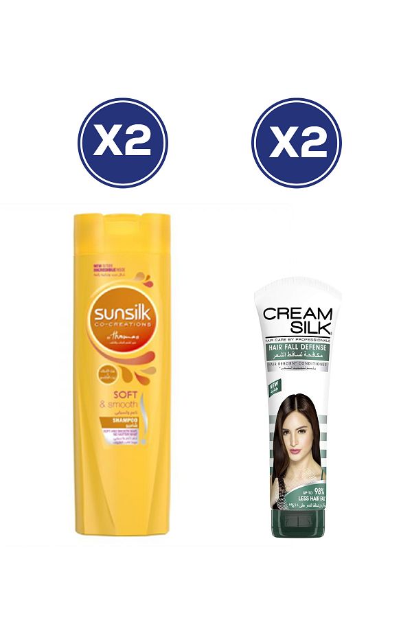 Sunsilk-Shampoo Soft & Smooth 400ml x2 + Cream Silk Hairfall Conditioner 280ml x2 – Bundle 1