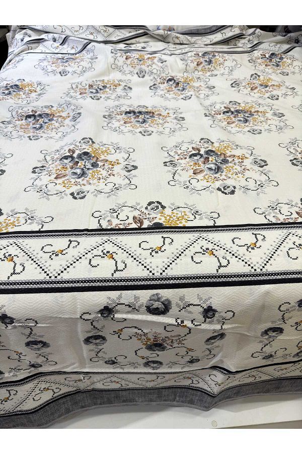 ŞENER HOME-Bouquet Pattern Printed 200x240 CmDouble (BATTAL) Single Pike - Gray 1