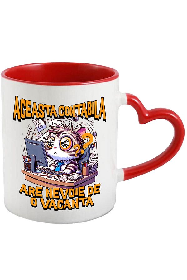 StoryGift Romania-Funny Confused Cat Mug At Desk Calculator Text This Accountant Has Us, With Heart Handle 1