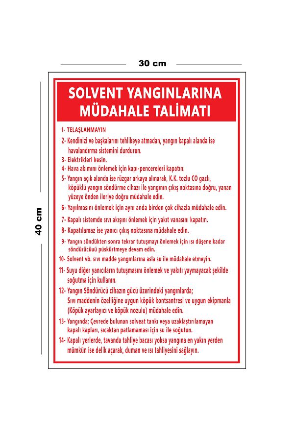 Lucena-Metal Solvent Fires Response Instruction 30cm X 40cm A3 Size Warning Sign Directional 1