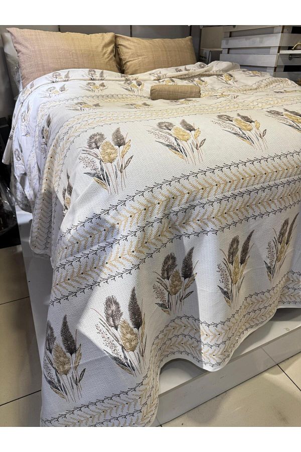ŞENER HOME-Ekin Patterned Sheet Elastic Single Pique Set - Brown 1