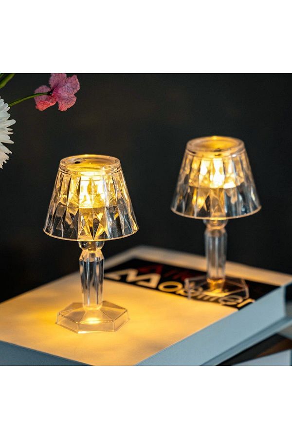 KuantumHome-Mini Crystal Led Transparent Table Lamp Plug-In Removable Lampshade 12cm 1