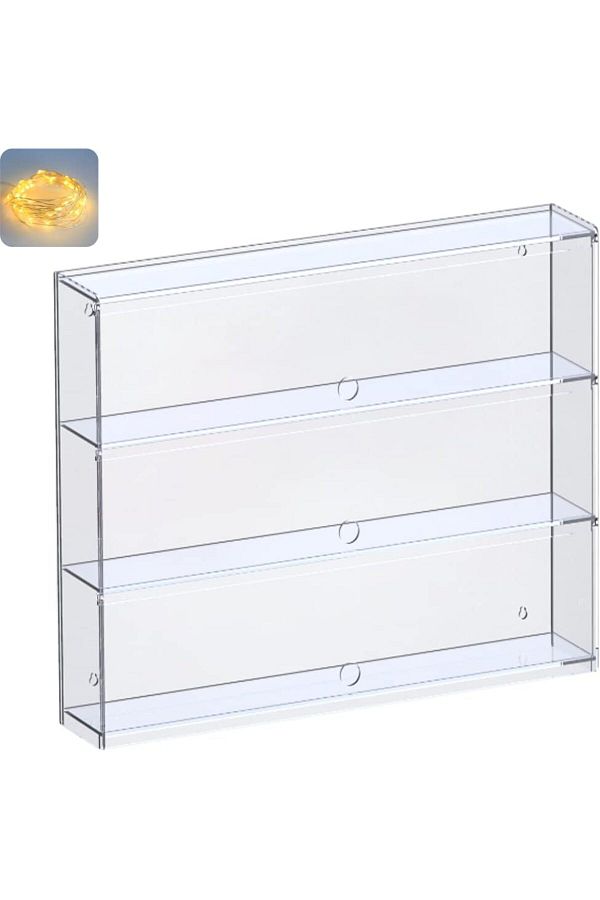 Generic-خزانة عرض أكريليك شفافة بثلاث طبقات مع باب ورف عرض مثبت على الحائط (40.6 × 9.3 × 38.8 سم) 1