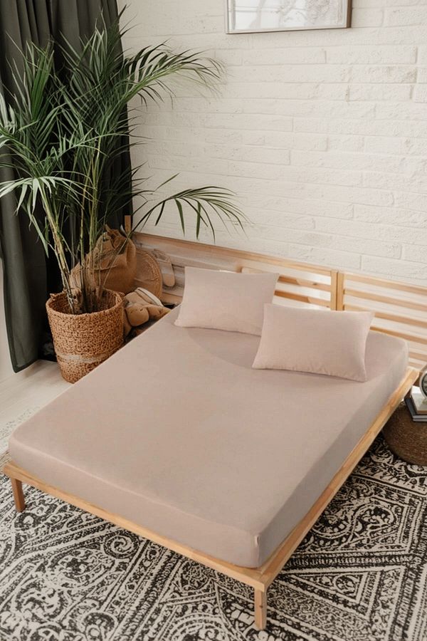 MORRİVAL-Brown Single - Double - Double Size Elastic Bed Sheet Set with Pillow Case 1