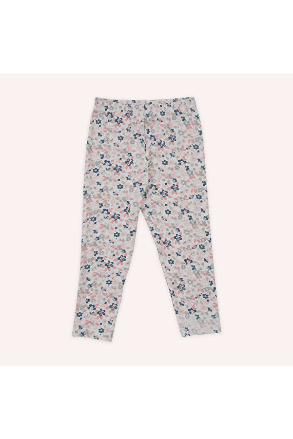 Panço Kız Bebek Beli Lastikli Çiçek Desenli Beyaz Tayt