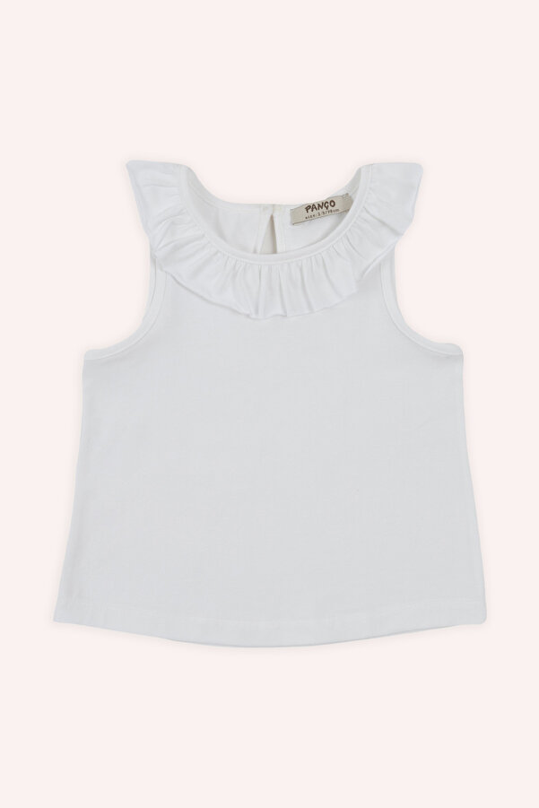 Panço Kız Bebek Yakası Fırfırlı Beyaz Atlet