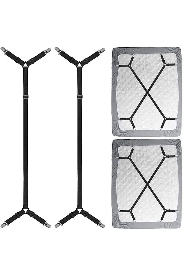 Choice-Black 2 PCS Sheet Fastener Fixing Straps, Adjustable Cross Elastic Straps, Flat Fit Sheet Clips for 1